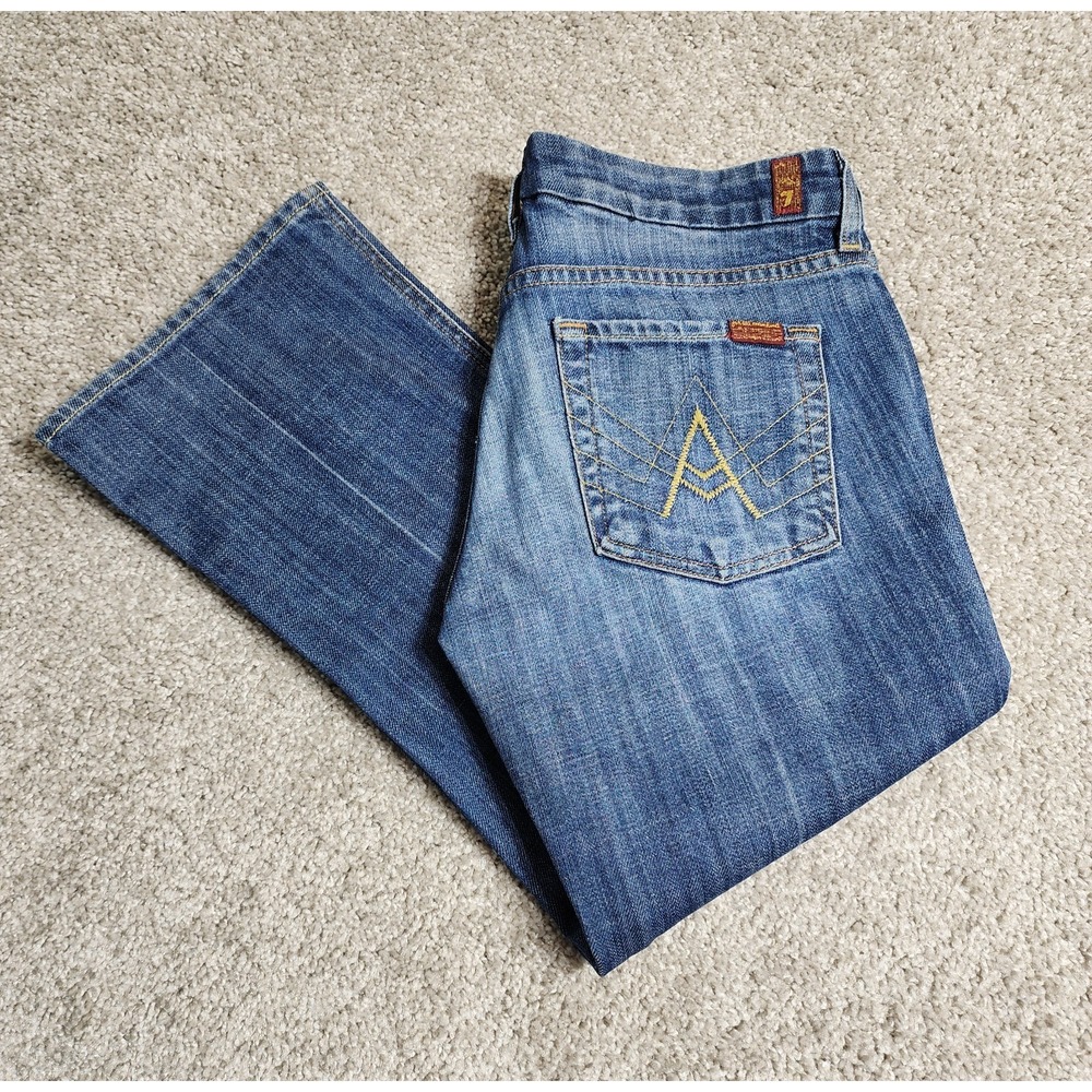 7 For All Mankind A Pocket Capri Jeans Size 30 Y2K Boho Retro Flare